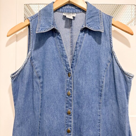 Robbie Bee Vintage 90's 100% Cotton Jean Button Maxi Dress Natural Fibers Boho - Picture 2 of 6